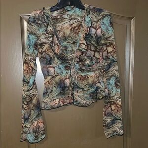 Multicolor Ruffle V-Neck Women's Top